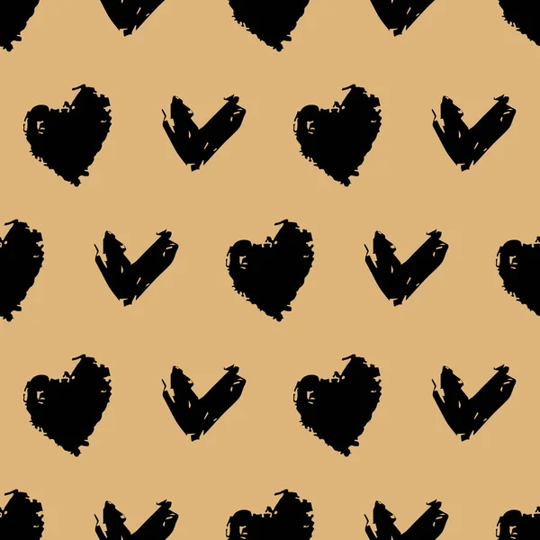 Black hearts seamless vector pattern on ochre — Stock Vector