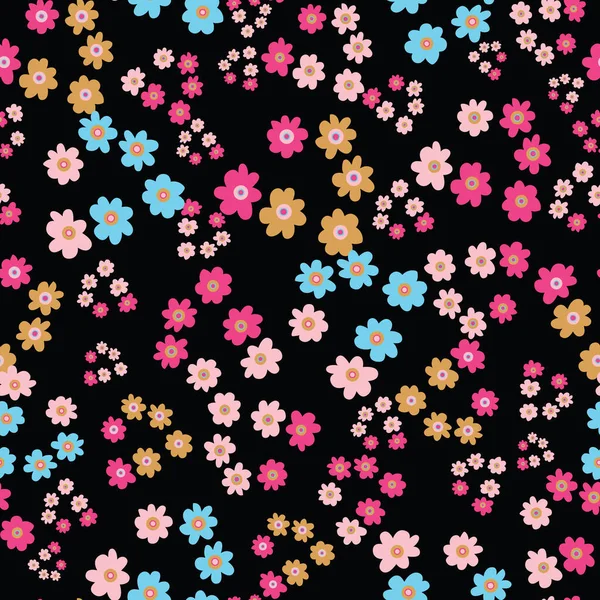 Flores de colores patrón de vectores sin costura en negro — Vector de stock
