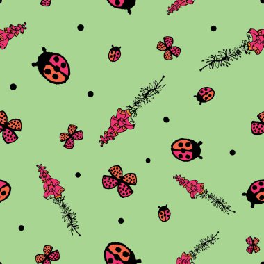 yüksükotu ve böcekler kusursuz vektör deseni