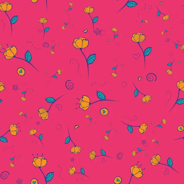 Fleurs et coeurs motif vectoriel sans couture — Image vectorielle