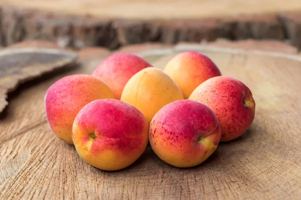 Ripe apricots on stump composed in the form of flower, vega food