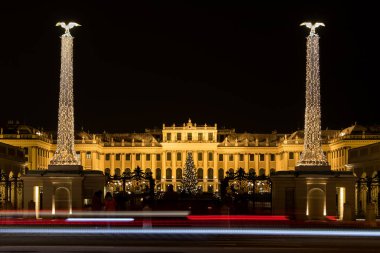 Gece Schonbrunn Sarayı, uzun pozlu fotoğrafçılık, Viyana, Avusturya