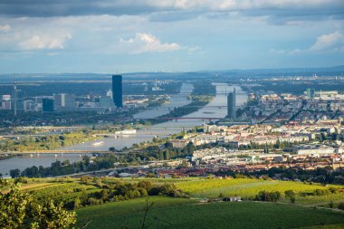 Tuna nehri ve köprülerle Viyana manzarası, Kahlenberg dağının manzarası