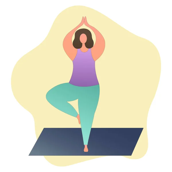 Kız ağaç duruşu yapıyor. Vektör düz resimleme.