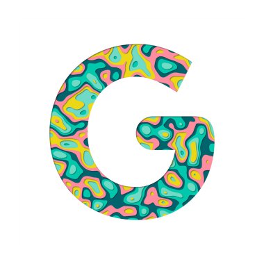 Kağıt, G harfini kesmiş. Beyaz arkaplanda çok katmanlı kağıt izi var. Renkli yazı tipi alfabe harfleri. Doğum günü veya selamlama ve tişört tasarımı için dekorasyon ögesi.