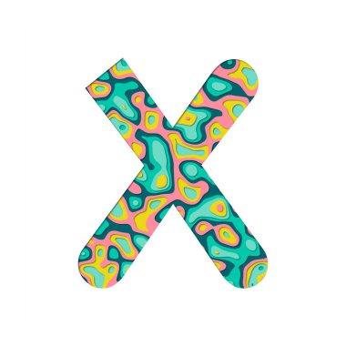 Kağıt X harfini kesmiş. Çok katmanlı kağıt efferct beyaz arkaplanda izole edildi. Renkli yazı tipi alfabe harfleri. Doğum günü veya selamlama ve tişört tasarımı için dekorasyon ögesi.