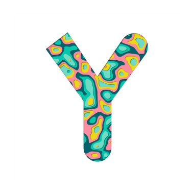 Kağıt Y harfini kesmiş. Çok katmanlı kağıt efferct beyaz arkaplanda izole edildi. Renkli yazı tipi alfabe harfleri. Doğum günü veya selamlama ve tişört tasarımı için dekorasyon ögesi.
