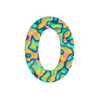 Kağıt 0 numarayı kesti. Çok katmanlı kağıt efferct beyaz arkaplanda izole edildi. Renkli sayılar. Doğum günü veya selamlama ve tişört tasarımı için dekorasyon ögesi.