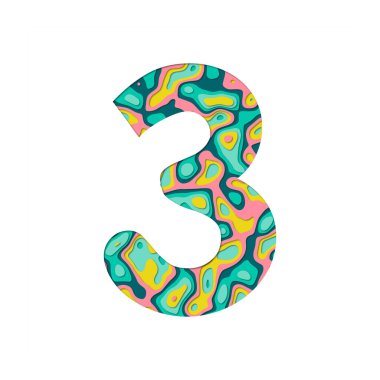Kağıt 3 numarayı kesti. Çok katmanlı kağıt efferct beyaz arkaplanda izole edildi. Renkli sayılar. Doğum günü veya selamlama ve tişört tasarımı için dekorasyon ögesi.