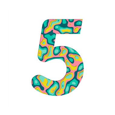 Kağıt 5 numarayı kesti. Çok katmanlı kağıt efferct beyaz arkaplanda izole edildi. Renkli sayılar. Doğum günü veya selamlama ve tişört tasarımı için dekorasyon ögesi.