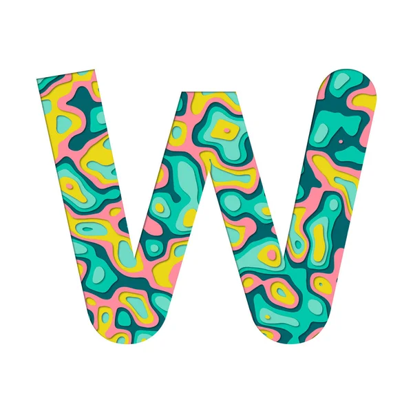 Kağıt W harfini kesmiş. Beyaz arka planda izole edilmiş çok katmanlı kağıt. Renkli yazı tipi alfabe harfleri. Doğum günü veya selamlama ve tişört tasarımı için dekorasyon ögesi.