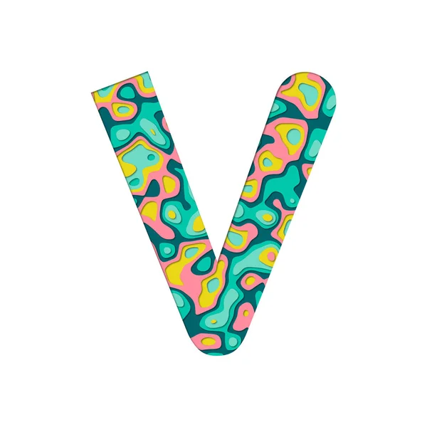 Kağıt kesiği V. Çok katmanlı kağıt efferct beyaz arkaplanda izole edilmiş. Renkli yazı tipi alfabe harfleri. Doğum günü veya selamlama ve tişört tasarımı için dekorasyon ögesi.