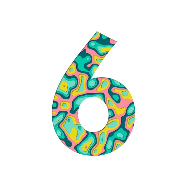 Kağıt 6 numarayı kesti. Çok katmanlı kağıt efferct beyaz arkaplanda izole edildi. Renkli sayılar. Doğum günü veya selamlama ve tişört tasarımı için dekorasyon ögesi.