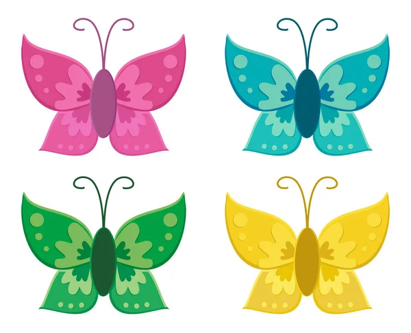 Beyaz arka planda izole edilmiş renkli kelebekler. Vektör illüstrasyonu