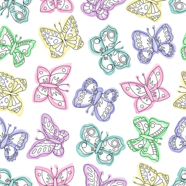 Vector Illustration Seamless Pattern Watercolor Butterflies Isolated White Background Simple — Stock Vector