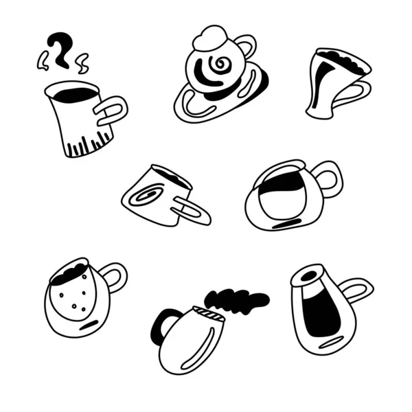 Kahve setinin el çizilmiş vektör illüstrasyonu
