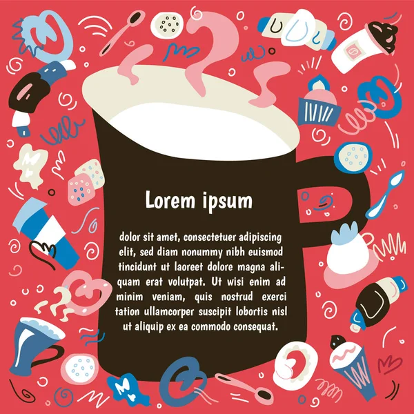 İş şablonu el çizilmiş vektör illüstrasyon kahve seti