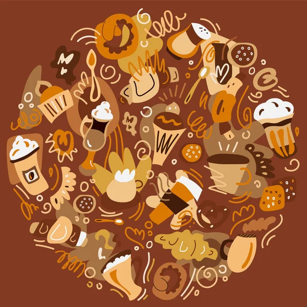 Kahve setinin el çizilmiş vektör illüstrasyonu