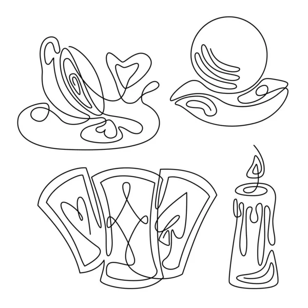 Falcılık ve kehanet, mistik bir aktivite alanı için izole edilmiş elementler. Sinsi anlatımlar ve cadılık simgeleri. Vektör illüstrasyonları