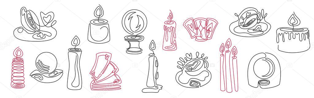 Fortune telling, divination isolated elements for mystic sphere of activity. Furtive telling and witchcraft vector illustration