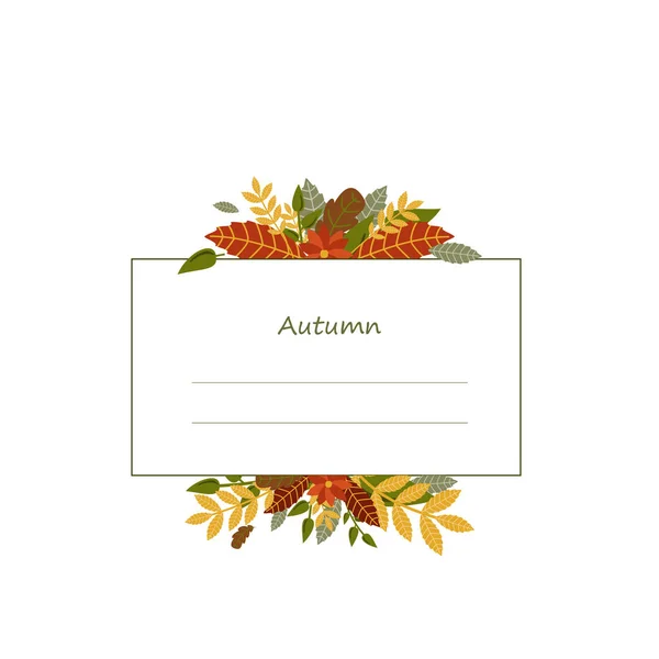 Minimalistic Autumn Frame Semicircle Yellow Red Leaves Geometric Elements Symbols — Stock Vector