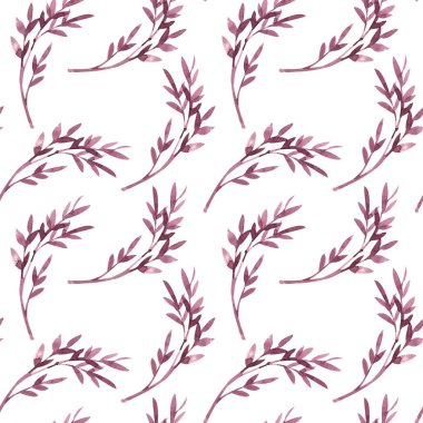 Yaprakları ile dalları yapılmış suluboya monokrom desen