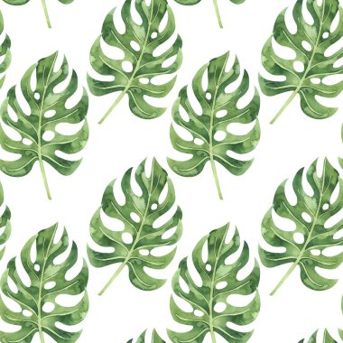 Yeşil monstera yapraklarından yapılmış dikişsiz desen