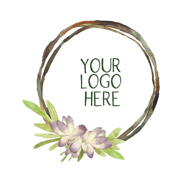 Blomster Logotyp Tillverkad Grenram Och Växter — Stockfoto