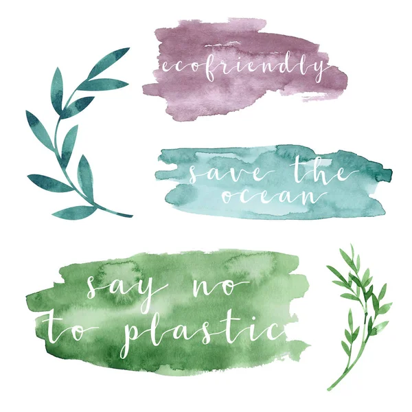 Set Zero Waste Labels Watercolor — Stock Photo, Image