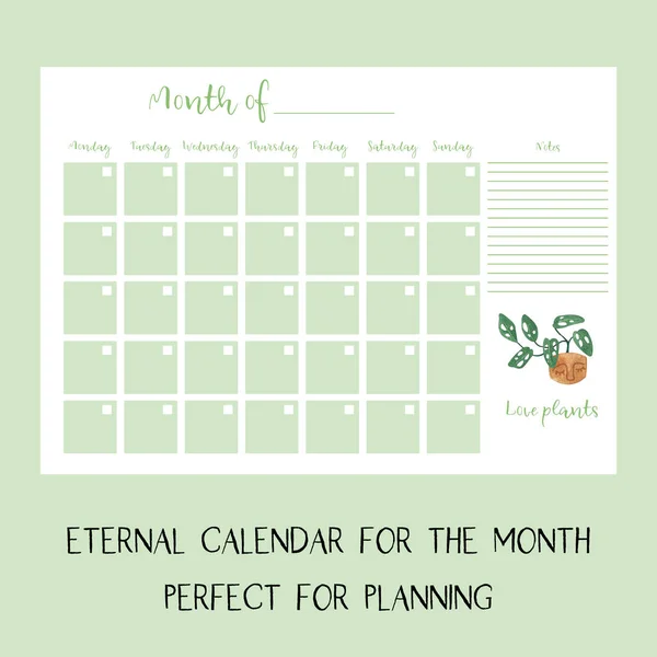 Calendar Clear Month Page Watercolor Flora — Stock Photo, Image