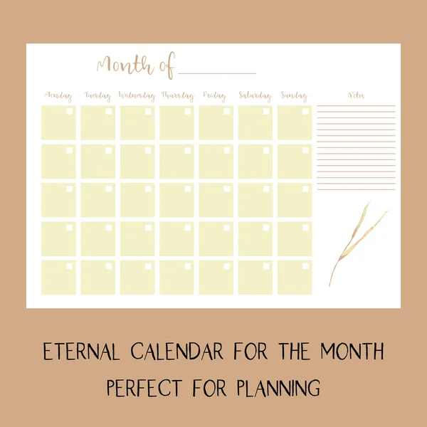 Kalender Met Duidelijke Maand Pagina Beige Aquarel Flora — Stockfoto
