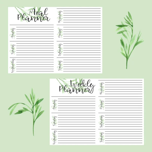 Meal Planner Weekly Planner Pages Hand Drawn Flora — Stock Photo, Image