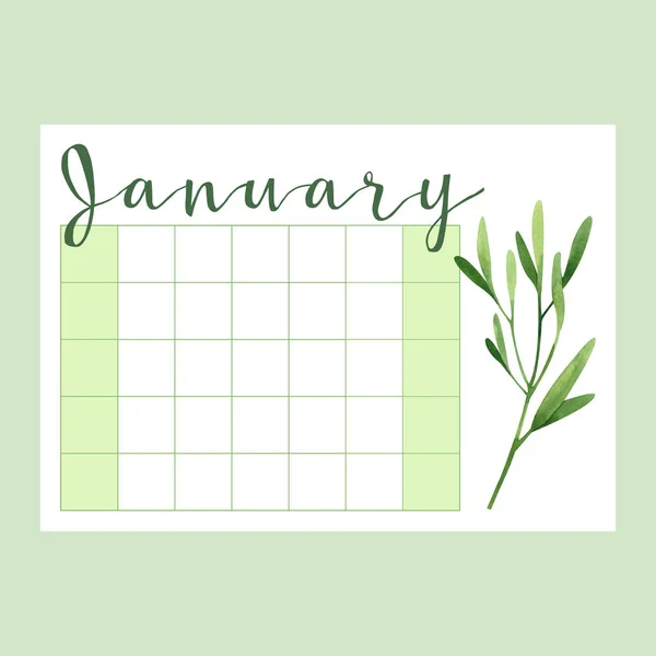 Pagina Mese Gennaio Calendario Con Flora Acquerello — Foto Stock