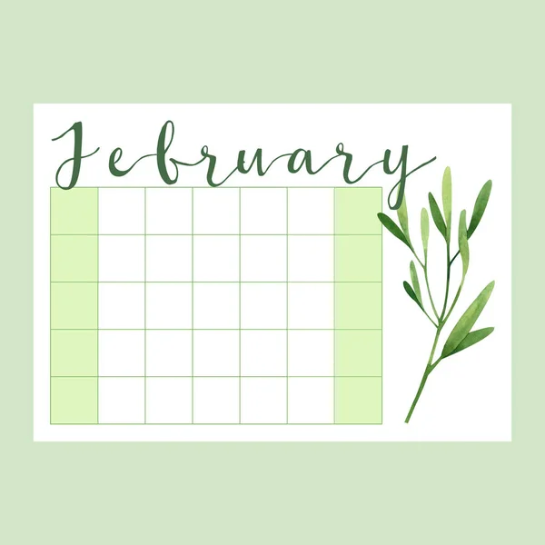 Pagina Mese Febbraio Calendario Con Flora Acquerello — Foto Stock