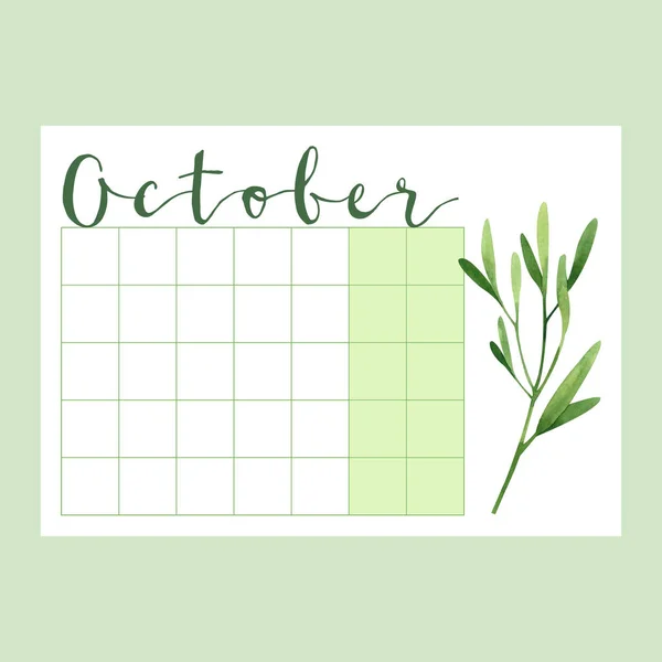 Lined October month calendar with herbs.