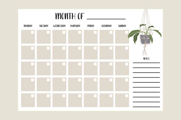 Ewiger Monatsplaner Handgezeichnete Topfpflanzen Perfekt Für Zeitplan Organisator Kalender Für — Stockvektor