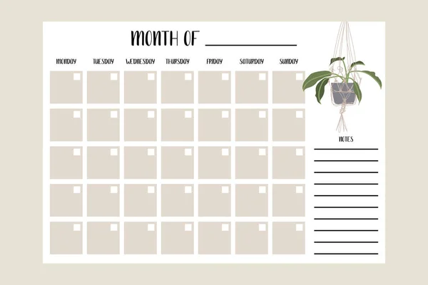 Eternal Monthly Planner Hand Drawn Potted Plants Perfect Schedule Organizer — Stock Vector