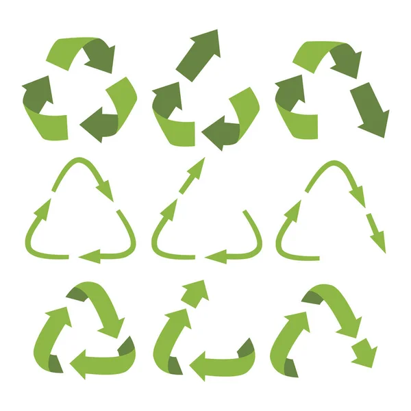 Vectorrecycling Upcycling Downcycling Borden Geïsoleerd Witte Achtergrond Groene Hergebruiksymbolen Voor — Stockvector