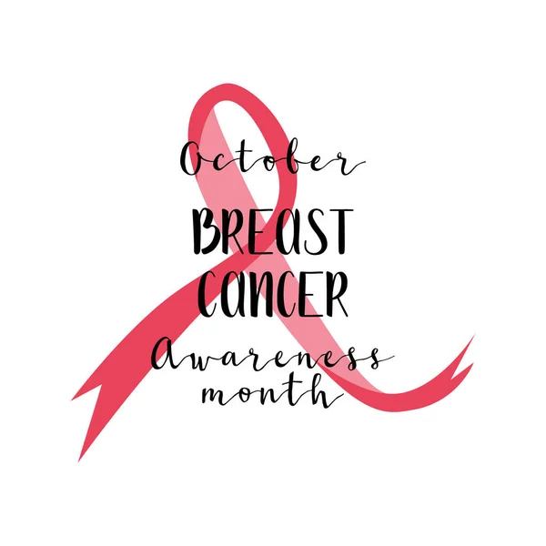 乳癌腫瘍学 10月 認知月 ピンクの意識リボン 白い背景に隔離された — ストックベクタ