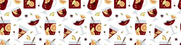 Natal Mulled Vinho Tinto Com Frutas Cítricas Maçã Canela Cravo —  Vetores de Stock