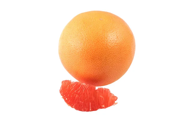 Celý Grapefruitu Plátky Bílém Pozadí Izolaci — Stock fotografie