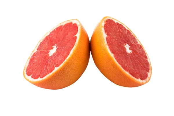 Duas Metades Toranja Fundo Branco Isolamento — Fotografia de Stock