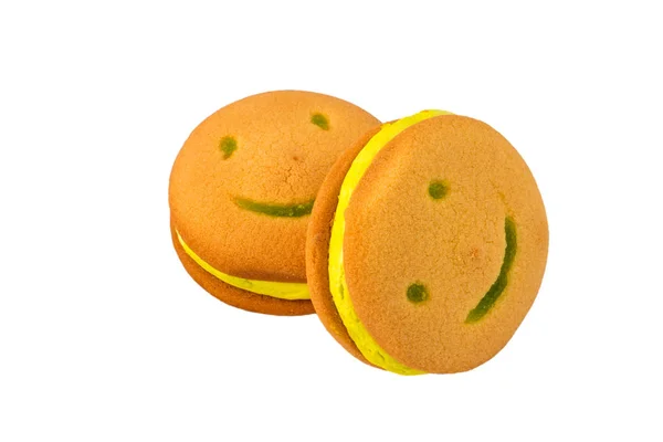 Galletas Forma Cara Sonriente Sobre Fondo Blanco —  Fotos de Stock