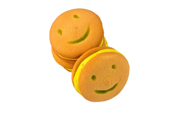 Galletas Forma Cara Sonriente Sobre Fondo Blanco —  Fotos de Stock