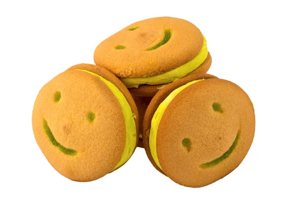 Galletas Forma Cara Sonriente Sobre Fondo Blanco —  Fotos de Stock