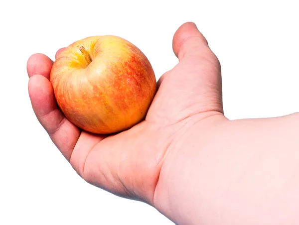 Jabłko Ręku Izolacji Białym Tle — Zdjęcie stockowe