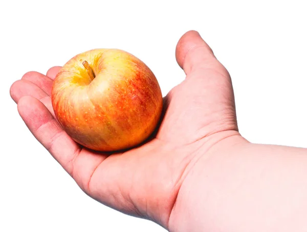 Apfel Der Hand Isolation Auf Weißem Hintergrund — Stockfoto