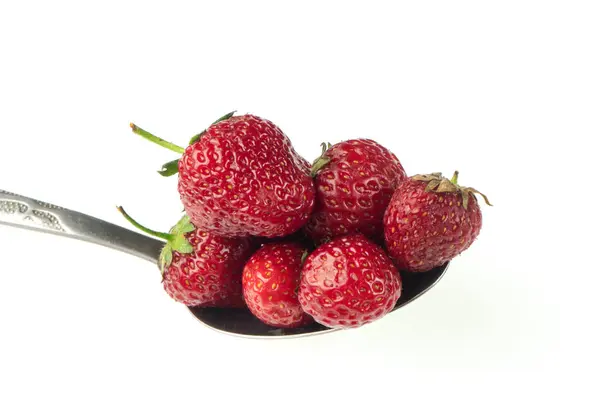 一勺白底草莓 — 图库照片