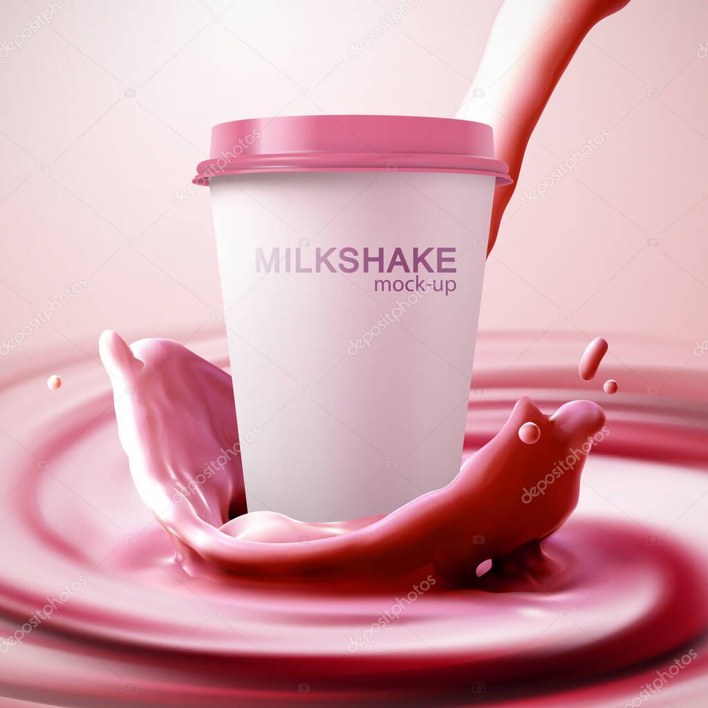 Milkshake paper cup and creamy splash.