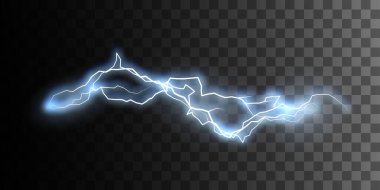 Arkaplanda elektirik boşalması izole edildi. Tasarım için elektrik görsel efekt. Vektör çizimi. Gök gürültüsü veya şimşek doğal etkisi